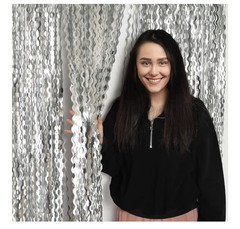 4 Pack 3.3×6.6ft Silver Foil Fringe Backdrop – Wavy Metallic Tinsel Foil Curt…