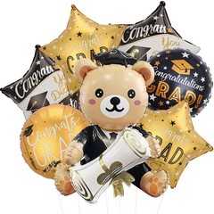 7Pcs Graduation Bear Balloon Round Congrats Grad Star Foil Balloons for Gradu…