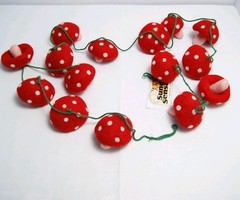 Handmade Wool Felt Mushroom Garland: Red, White & Pink 8 ft w 15 Mushrooms Nepal