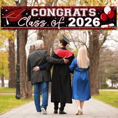 Large Congrats Class of 2026 Banner Red Backdrop Graduation 2026 Yard Sign fo