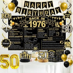 50th Birthday Decorations for Men, Black Gold Back