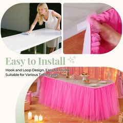 Partisky 9Ft Length Hot Pink Tulle Table Skirt For Rectangle Round Tables
