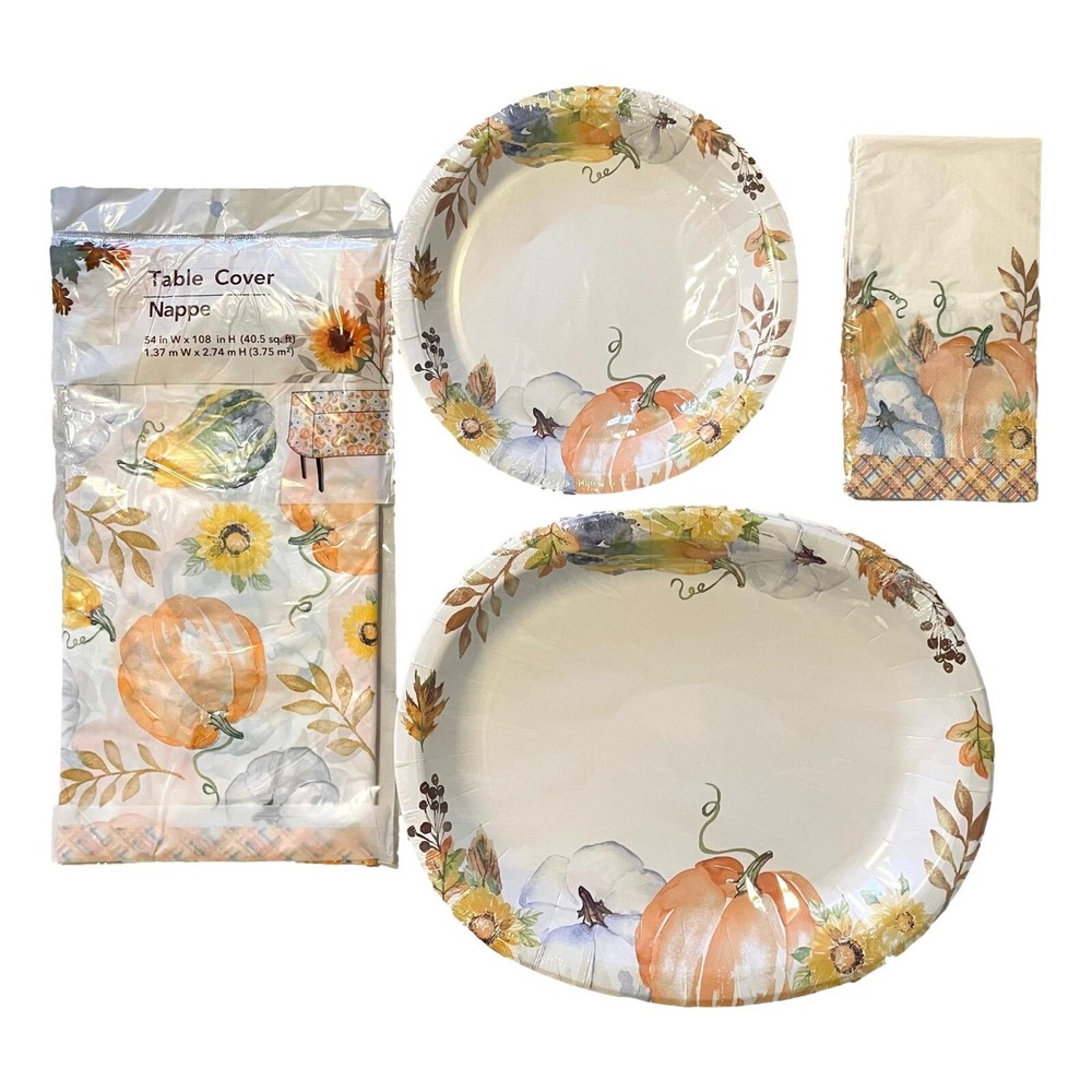 Thanksgiving Dinner Party Supplies 12 Guests Paper Plates Napkins Tablecover