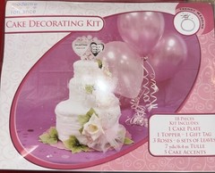 NIB Cake Decorating Kit 18 Pieces Plate Topper Roses Leaves Tulle & Accents