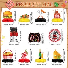 11 Pcs BBQ Party Decorations Honeycomb Centerpieces, Red Gingham Table Topper…