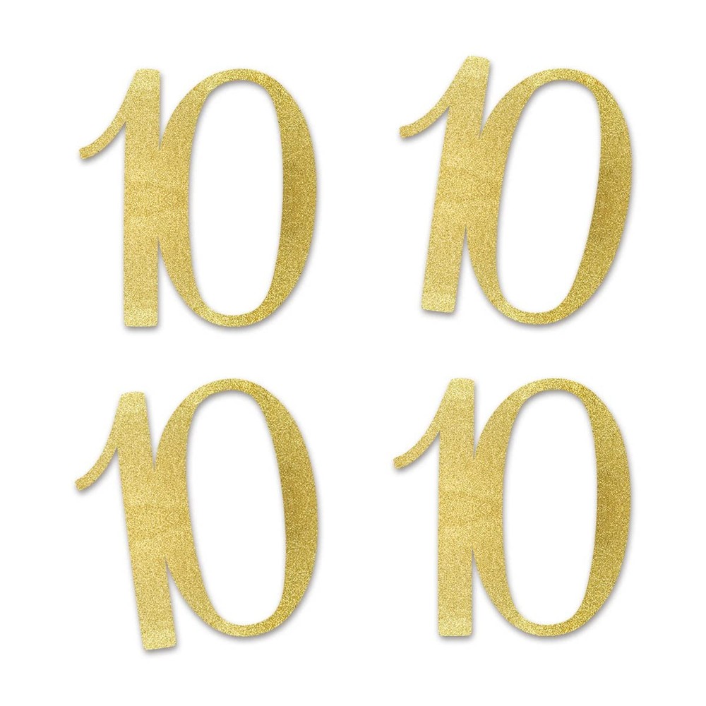 10th Birthday Anniversary DIY Decorations Gold Glitter 10 Cut-Out Numbers
