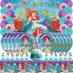 Ariel Princess Party Supplies Set Plate Balloon Banner Cake Topper Birthday Gift