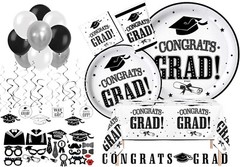 Serves 30 Complete Party Pack Congrats Grad B/White and B/yellow Party Supplies