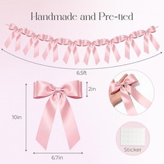 1-String Pink Bow Garland Banner, 8 Pre-Strung Double-Layer Ear Satin Ribbon