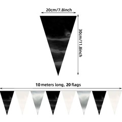 64FT Black White Silver Triangle Pennant Banner Flag Metallic Fabric Bunting …