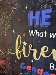 FIREWORK~ gender reveal hanging backdrop~7ftx5ft~black~red White Blue~July 4th
