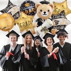7Pcs Graduation Bear Balloon Round Congrats Grad Star Foil Balloons for Gradu…