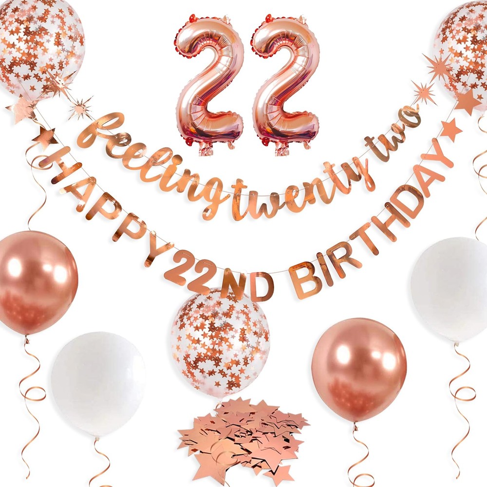Rose Gold 22nd Birthday Banner, Garland, Foil Balloon, Decorations, Hanging, …