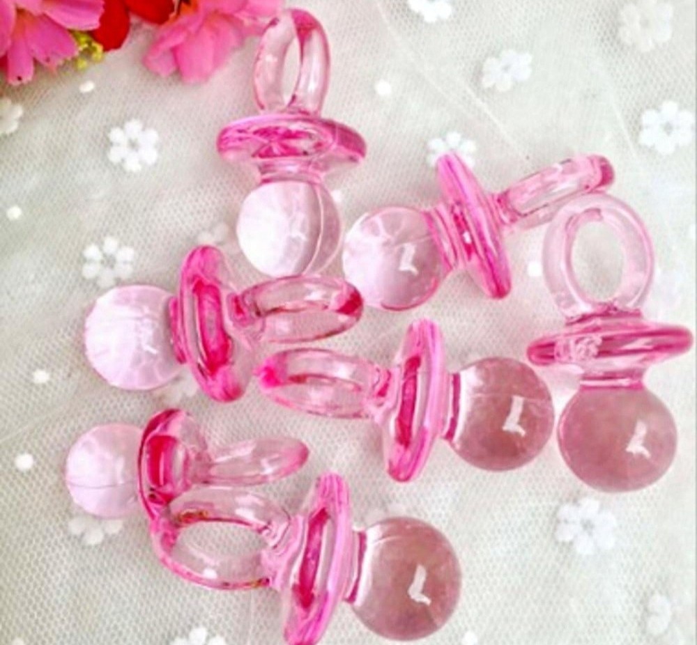 100x Mini Deco Pacifier Set, Confetti Table Decoration Baby Shower Pink Reusable