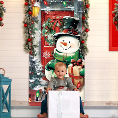 Christmas Snowman Door Cover,Colorful Christmas Front Door Banner Backdrop Xmas