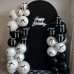 Black and White Bow Balloons 60pcs, Pearl White Black Balloons with Diy Ribbo…