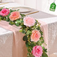 2Pcs 13 Ft Artificial Flower Garlands Real Touch Fake Floral Silk Pink Rose