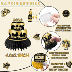 Happy New Year 2026 Honeycomb Centerpieces,Black and Gold New Years Eve Decorati