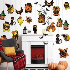 48 Pcs Vintage Halloween Cutouts Retro Pumpkin Witch Cat Cut-Outs Black O