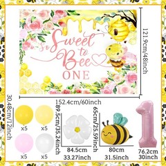 So Sweet to Bee One Backdrop Happy First Bee Day 1st Birthday Decorations Gir…