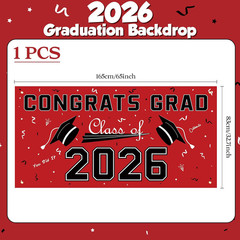 Graduation Decorations 2026 2027 – Red Polyester Graduation Backdrop – Graduatio