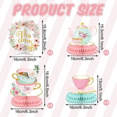 12 Pcs Tea Party Decorations Floral Teapot Honeycomb Centerpieces Tea Party Tabl