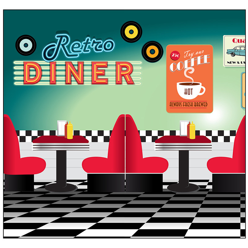 50s PARTY BACKDROP Diner Theme CARDBOARD CUTOUT Standups Standees Fifties 1950s