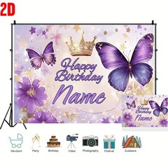 1x Custom Happy Birthday Backdrop Banner Custom Photo Butterflies Floral Print❀