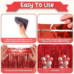 .x 6.6 ft Foil Fringe Backdrop Curtains, Tinsel Streamers Party 3 Red