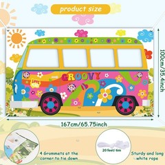 60s Hippie Bus Photo Prop Backdrop Fabric Retro Groovy Van Selfie Frame Banner