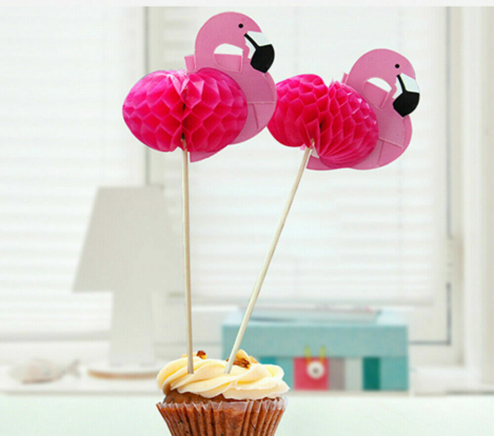 NEW 24 pcs Flamingo Cocktail Cupcake Picks Tropical Toppers Party Decorations