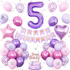 5th Pink Purple Decorations,Pink Purple 5th Balloons for Girls Lavender Party…