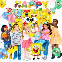 SpongeBob Party Decorations 99 Pcs SpongeBob Birthday Balloons Backdrop Plates