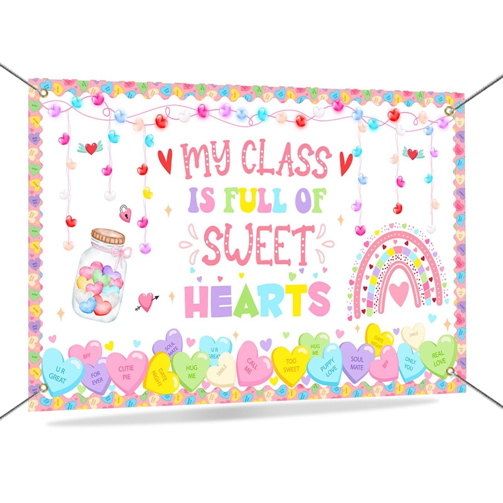 My Class is Full of Sweethearts Backdrop Banner Valentine’s Day Decorations for