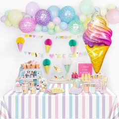 4Pcs Pastel Stripes Tablecloths, Ice Cream Table Cloth for Kids Baby Shower