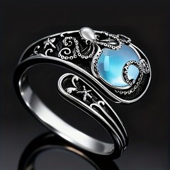 Women’s Octopus Ring, Silver Tone Adjustable Band, Marine Animal Design, Gift