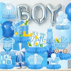 Boy Baby Shower Decorations Set – Kit with blue Honeycomb Centerpiece, Baby R…