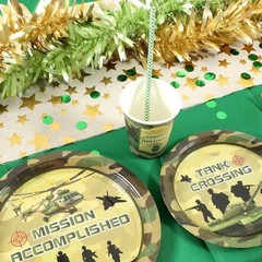 Camo Army Birthday Party Set – Disposable Dinnerware for 24 Guests | 120 Pcs