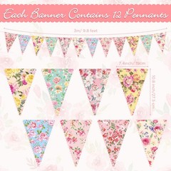 49 Ft 5 Pcs Tea Floral Party Paper Bunting Decor Outdoor Bunting Banner Outdoor