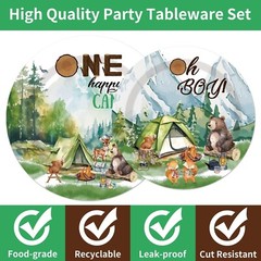 Camping Aventure Toddler Disposable Birthday Tableware (Plates, Napkins, Forks)