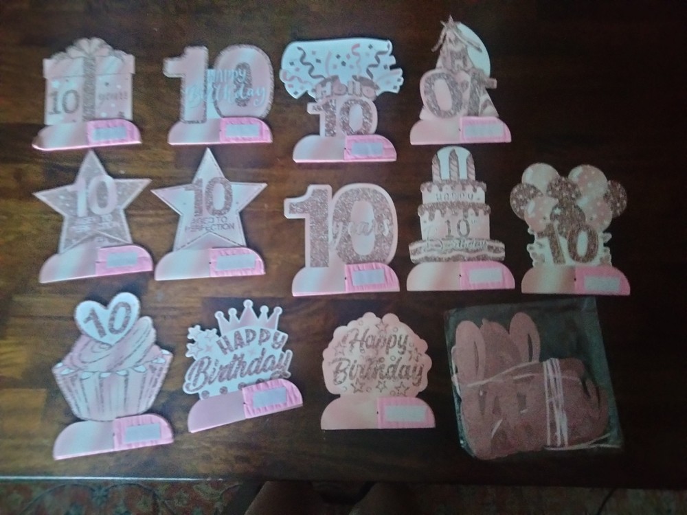 12 Piece 10th birthday Tabletop Decor Girl Pink Free Standing