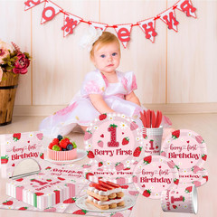 Berry 1st Birthday Tableware Set Plates Cups Napkins Forks for 24 Guests