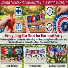 34Pcs 4th of July Decorations Patriotic Decorations Banner Red White Blue Paper
