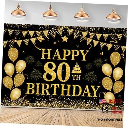 80th Birthday Decorations for Men Women – Happy 80th Birthday Black Gold 80th