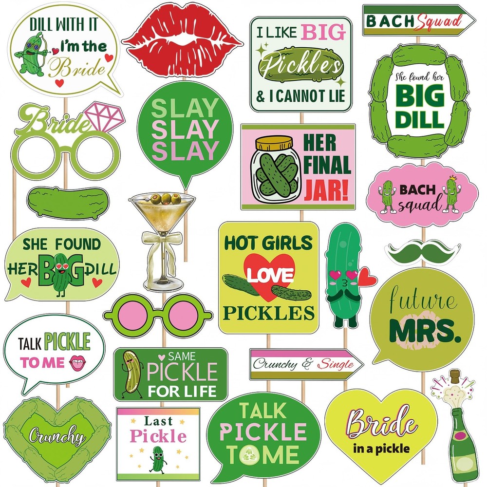 25pcs Pickle Bachelorette Photo Booth Props Last Funny Pickle Shell Ever Tick…
