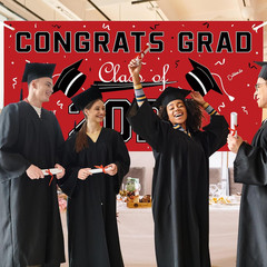Graduation Decorations 2026 2027 – Red Polyester Graduation Backdrop – Graduatio