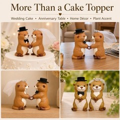 Funny Wedding Cake Toppers, Otter Bride and Groom Couple Cake Topper for Wedd…