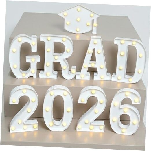 , White Light Up 2026 Grad Sign – 8.5 Inch 2026 Light Up Sign Graduation