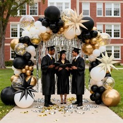 Black White Gold Balloons Arch Kit,Black Beige Sand White Chrome Gold Confett…