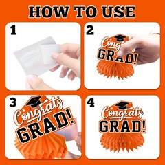 12 PCS Orange Black Graduation Decorations Honeycomb Centerpiece 2026